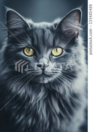 Charming Ragamuffin Cat with Gorgeous Golden Eyes and Soft Gray Fur on a Clean White Background Charming Ragamuffin Cat with Gorgeous Golden Eyes and Soft Gray Fur on a Clean White Background 133485489