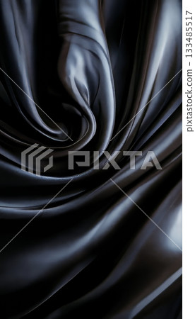 Elegant Black Silk Abstract Texture Luxurious Fabric Background with Smooth Waves and Dark Folds 133485517