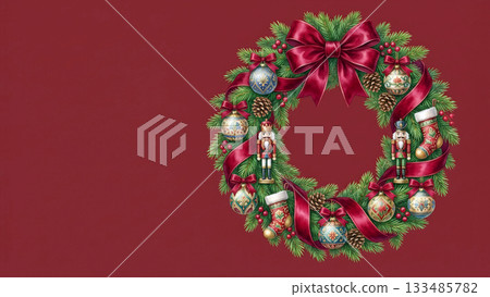 飾有胡桃鉗飾品的聖誕花環 133485782