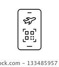 Mobile Boarding Pass Line Icon. Digital Airline Ticket And Qr Code Travel Symbol. Flight Check-In And Mobile Ticketing Technology. Editable Stroke. Isolated Vector Illustration 133485957