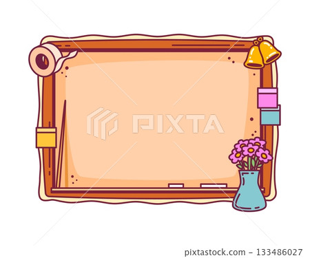 School education chalkboard kids memo note frame. Study planner vector frame, kids scrapbook school education sticker. Child schedule page label with backboard, chalk and teacher pointer stick School education chalkboard kids memo note frame. Study planner vector frame, kids scrapbook school education sticker. Child schedule page label with backboard, chalk and teacher pointer stick 133486027