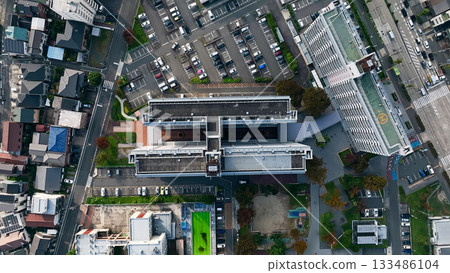 Aerial view of a modern city taken by drone 133486104