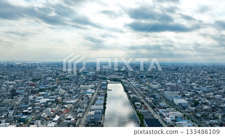 Drone aerial view of modern city 133486109