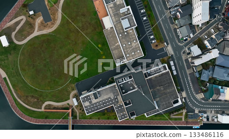 Aerial view of a modern city taken by drone 133486116