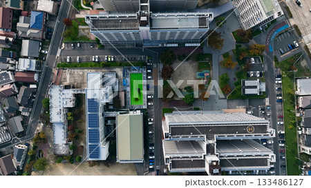 Aerial view of a modern city taken by drone Aerial view of a modern city taken by drone 133486127