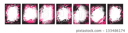 Graffiti modern frame set, urban spray border, street art abstract photo messy stain decoration.  133486174