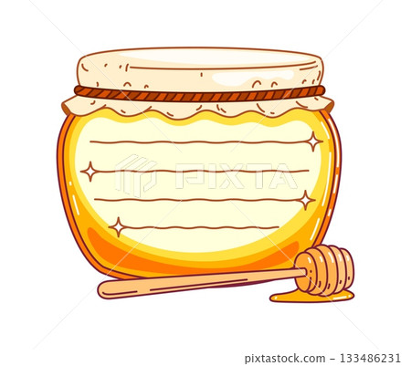 Thanksgiving celebration honey harvest kids memo note template. Kids scrapbook vector Thanksgiving sticker, day schedule autumn harvest label. Fall holiday frame with glass jar of honey and dipper 133486231