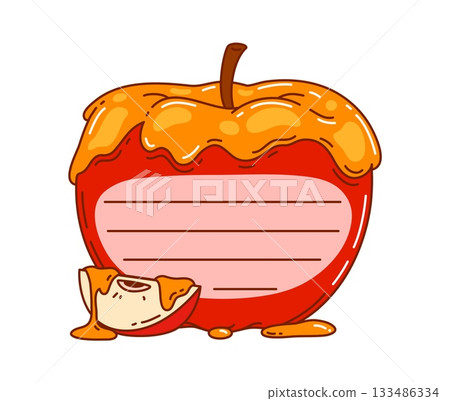 Thanksgiving holiday apple harvest kids memo note frame. Planner vector fall harvest label, schedule Thanksgiving holiday kids memo note or sticker with fresh honey dripping from ripe red apple fruit 133486334