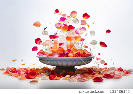 噴泉中飄散的玫瑰花瓣 133486343