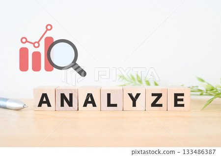 Image of analyzing data. Concept photo of statistical graph and ANALYZE. 133486387