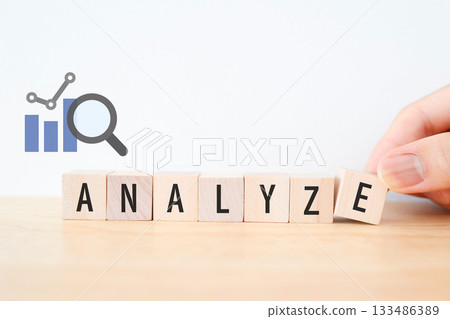 Image of analyzing data. Concept photo of statistical graph and ANALYZE. 133486389