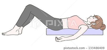Illustration of a woman doing exercises with a yoga pole 133486409