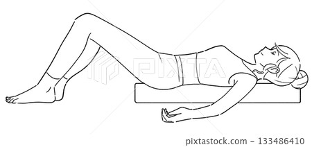 Woman doing exercises with yoga pole black and white illustration 133486410