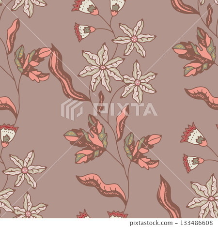 Muted Peach Floral Vintage Garden 133486608