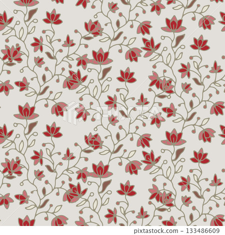 Red Blossom Meadow Vintage Vines 133486609