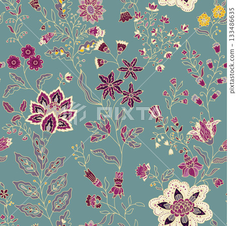 Teal Garden Florals Vintage Whimsy 133486635