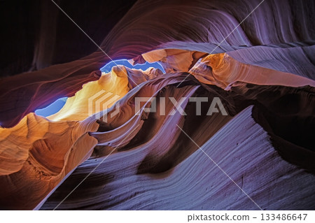 Antelope Canyon light opening in sandstone 133486647