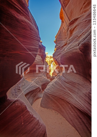 Narrow sandstone passage in Antelope Canyon Narrow sandstone passage in Antelope Canyon 133486648