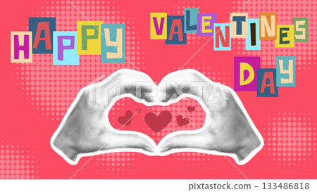 Happy Valentine s Day modern banner in halftone style Happy Valentine s Day modern banner in halftone style 133486818