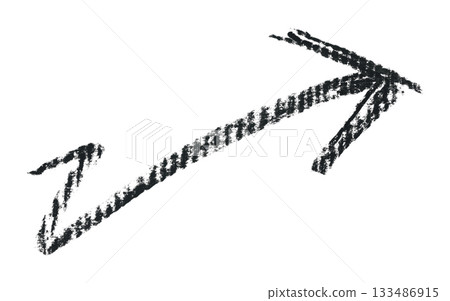 Hand-drawn black arrow created with soft pastel, isolated on transparent background. Useful as a design or infographic element for highlights and visual directions 133486915