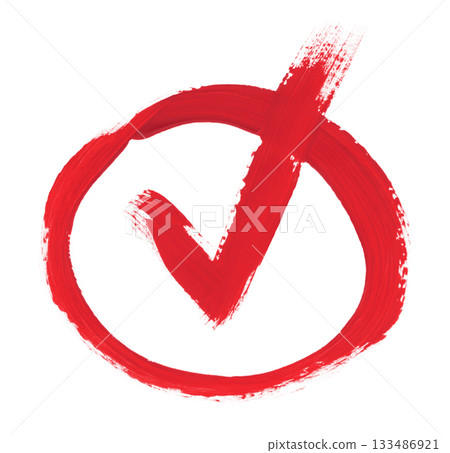 Hand-painted red checkmark inside a circle with expressive brush strokes. Isolated on transparent background. Suitable for design, social media, infographics, and creative visuals Hand-painted red checkmark inside a circle with expressive brush strokes. Isolated on transparent background. Suitable for design, social media, infographics, and creative visuals 133486921