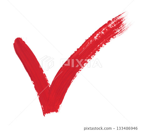 Red checkmark hand-drawn with acrylic paint. Soft texture, organic strokes. Isolated on transparent background. Ideal for design, social media, and infographics Red checkmark hand-drawn with acrylic paint. Soft texture, organic strokes. Isolated on transparent background. Ideal for design, social media, and infographics 133486946