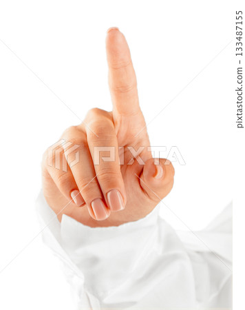 Hand pointing upward with index finger gesture isolated on white background Hand pointing upward with index finger gesture isolated on white background 133487155