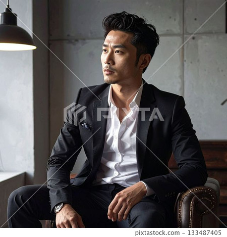 一個男人坐在古色古香的椅子上 133487405