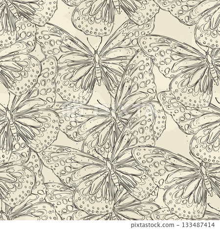 Butterflies hand drawn pattern 133487414
