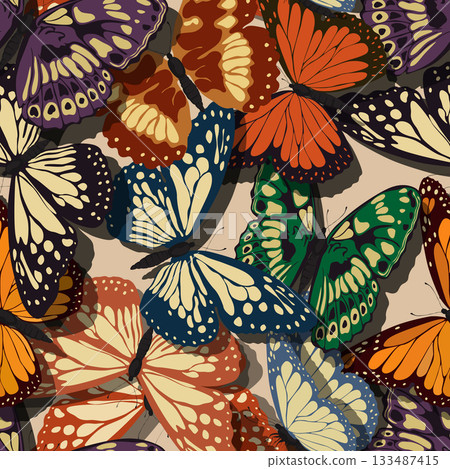 Butterflies retro seamless pattern 133487415