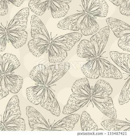 Hand drawn butterflies pattern Hand drawn butterflies pattern 133487421