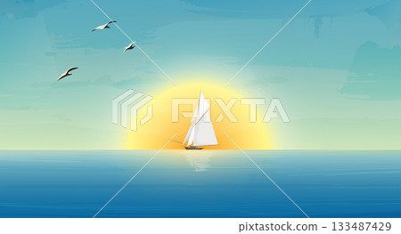 Sailing ship in sunrise Sailing ship in sunrise 133487429