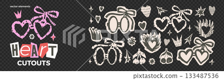 Heart in a fire, pair locket paper cutout stickers. Charcoal doodle cherry, crown, star, and bow coquette, asterisk doodle collage elements for Valentine. Scrapbook cut out scrawl. Vector scribbles Heart in a fire, pair locket paper cutout stickers. Charcoal doodle cherry, crown, star, and bow coquette, asterisk doodle collage elements for Valentine. Scrapbook cut out scrawl. Vector scribbles 133487536
