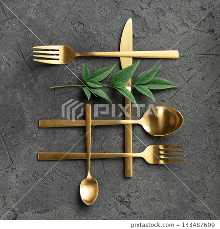 Culinary Flat-Lay Collection with Vintage and Modern Cutlery, Spices, Herbs, Seasonal Leaves, and Kitchen Tools Culinary Flat-Lay Collection with Vintage and Modern Cutlery, Spices, Herbs, Seasonal Leaves, and Kitchen Tools 133487609