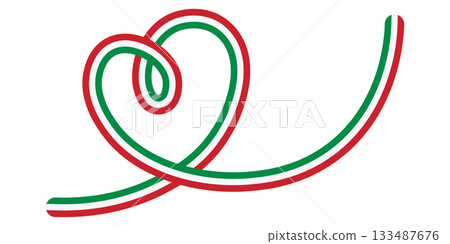 Heart design in the colors of the Italian flag. Stylized design with Italian flag colors: red, white, and green stripes. Best for patriotic, cultural, or Italian projects. PNG and vector illustration 133487676