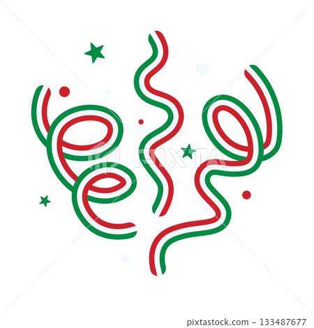 Festive abstract streamers, stars and confetti in the colors of the Italian flag. Fun Firecracker Explosion vector Illustration. Ideal for Italian festivals, sports events, or other national holidays 133487677