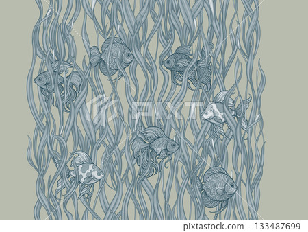 Seamless aquarium pattern with ornamental fish 133487699