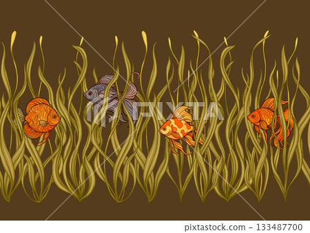 Seamless aquarium pattern with ornamental fish 133487700