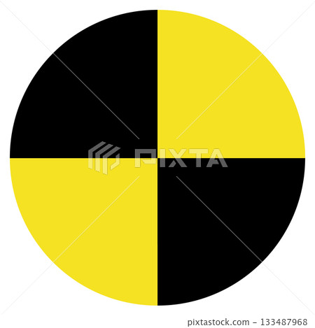 Crash test icon. Black and yellow color circle on white background. Crash test dummy icon mark symbol. flat style. 133487968