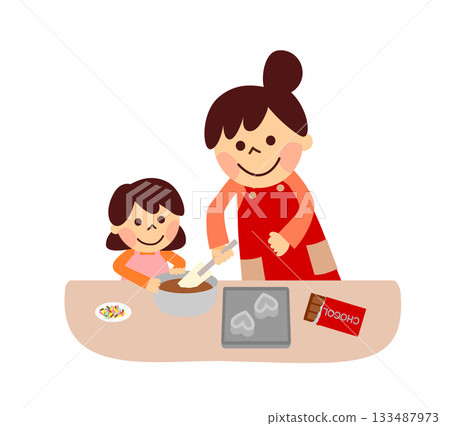 父母與孩子一起製作巧克力 133487973