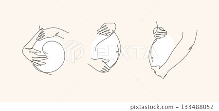 Pregnant woman belly silhouette collection beige 133488052