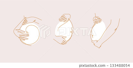 Pregnant woman belly silhouette collection light Pregnant woman belly silhouette collection light 133488054