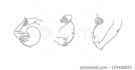 Pregnant woman belly silhouette collection white 133488055