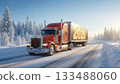 A striking winter scene shows a red truck decorated with lights driving through snowy forest, the trailer lit with glowing 2026 numbers, evoking festive delivery and a new year journey A striking winter scene shows a red truck decorated with lights driving through snowy forest, the trailer lit with glowing 2026 numbers, evoking festive delivery and a new year journey 133488060