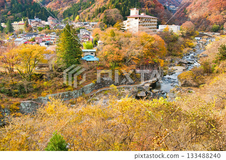 Scenery of Kawaji Onsen dyed in autumn leaves in Nikko, Tochigi Prefecture Scenery of Kawaji Onsen dyed in autumn leaves in Nikko, Tochigi Prefecture 133488240