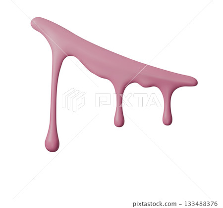 Glossy 3D pink drip shapes with flowing liquid texture and smooth gradients. Abstract melting forms and realistic droplets perfect for modern layouts, vibrant compositions and decorative graphic 133488376