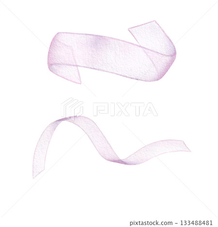 Pink ribbons isolated on white background. Hand drawn watercolor illustration. For design and prints Pink ribbons isolated on white background. Hand drawn watercolor illustration. For design and prints 133488481