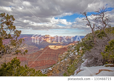 Grand Canyon sunset light on rocky cliffs 133488715