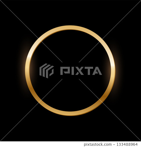 Golden round photo frame on black background. Gold circle button. Blank space for picture, painting, card. 3d realistic empty template vector illustration. Simple object mockup Golden round photo frame on black background. Gold circle button. Blank space for picture, painting, card. 3d realistic empty template vector illustration. Simple object mockup 133488964