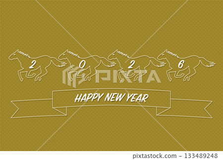 New Year's card for the Year of the Horse 2026 (silhouette of a running horse with the number 2026) 133489248